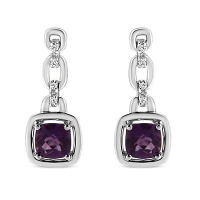 Haus of Brilliance Silver 6x6MM Cushion Purple Amethyst and Diamond Accent Drop Dangle Earrings