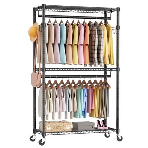 HDZNVF Heavy Duty Garment Racks 3 Tiers Portable Adjustable Wire Shelves with Wheels - 1 of 4