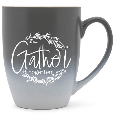 Elanze Designs Gather Together Wreath Two Toned Ombre Matte Gray and White 12 ounce Ceramic Stoneware Coffee Cup Mug