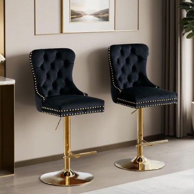 Velvet Swivel Bar Stools Set of 2 with Upholstered Back, Adjustable Counter Height Barstools, Bar Chairs for Home Bar - Leovsnove