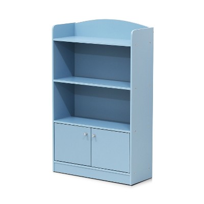 Furinno KidKanac Bookshelf Bookcase with 3 Shelves and Storage Cabinet for Bedroom, Living Room or Playroom Organization, Light Blue