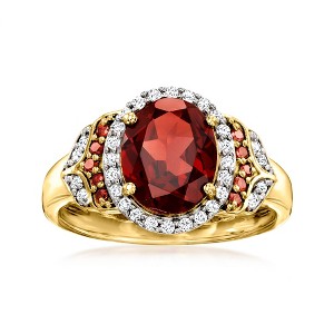 Ross-Simons 2.90 Carat Garnet and .29 ct. t.w. Red and White Diamond Ring in 18kt Gold Over Sterling - 1 of 4