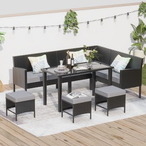 TIRAMISUBEST 7-Piece Small Space Patio Outdoor Furniture Set w/Waterproof Cushions & Glass Table,for Backyard/Garden/Terrace - 1 of 4