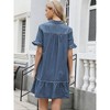 INSPIRE CHIC Women's Denim Ruffle Sleeve Button Up Turndown Collar Casual Shift Mini Jean Dresses - 3 of 4