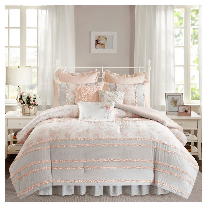 Desiree Cotton Percale Comforter Bedding Set with Euro and Bedskirt Blush - Madison Park, 3 of 10