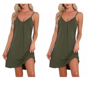 INSPIRE CHIC Women's 2 Pcs Sleeveless Camisole V Neck Pajama Dress Sleepwear Nightgowns - 1 of 4