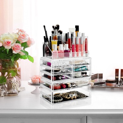 Clear Acrylic 16 Compartment Makeup and Jewelry Organizer