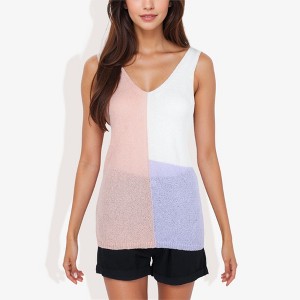 Anna-Kaci Women's V-Neck Color Block Sleeveless Sweater Top Lightweight Knit Design - 1 of 4