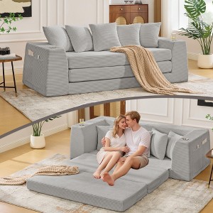 Sapphtopaz 82.25" 2-in-1 Couches for Living Room Convertible Sofa Bed Pull Out Sleeper Couch with 5 Pillows&Cup Holders Couch Bed for Bedroom - 1 of 4