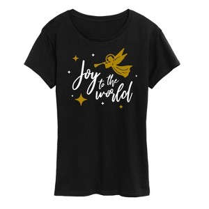 Women's - Instant Message - Joy To The World Angel Christmas Short Sleeve Graphic T-Shirt - 1 of 4