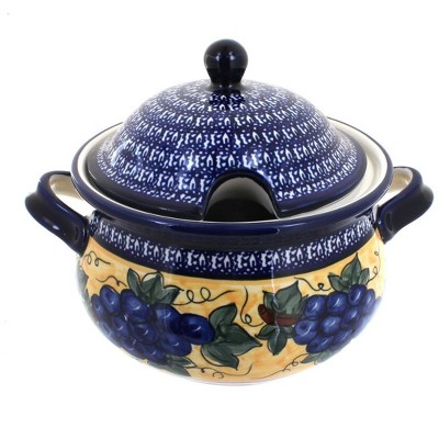  Blue Rose Polish Pottery Grapes Soup Tureen 