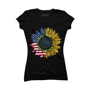 Junior's Design By Humans July 4th American Sunflower Leopard By mehmus T-Shirt - 1 of 2