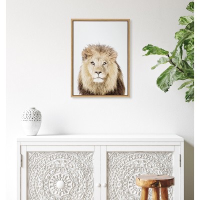 Natural Framed Lion Portrait Canvas Wall Art, 18x24