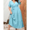 YESFASHION Women Plus Size Wrap Dress High Waist Short Sleeve Ruffle Casual Summer Maxi Dresses with Belt - 4 of 4