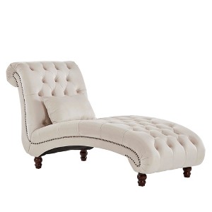Inspire Q Beekman Place Button Tufted Velvet Grand Chaise Oatmeal Brown