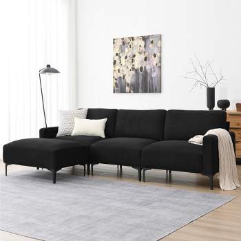 104" L-shaped Sectional Sofa Couch Set, 4-seat Velvet Upholstered Couch Set with Convertible Ottoman-ModernLuxe
