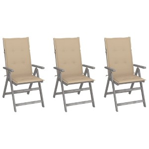 vidaXL Garden Chair Set of 3 Grey wash Solid Acacia wood Standard - 1 of 4