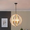 6 - Light Wood Chandelier, Spherical Hanging Light Fixture with Adjustable Chain for Kitchen Dining Room Foyer Entryway, Bulb Not Included - image 3 of 4