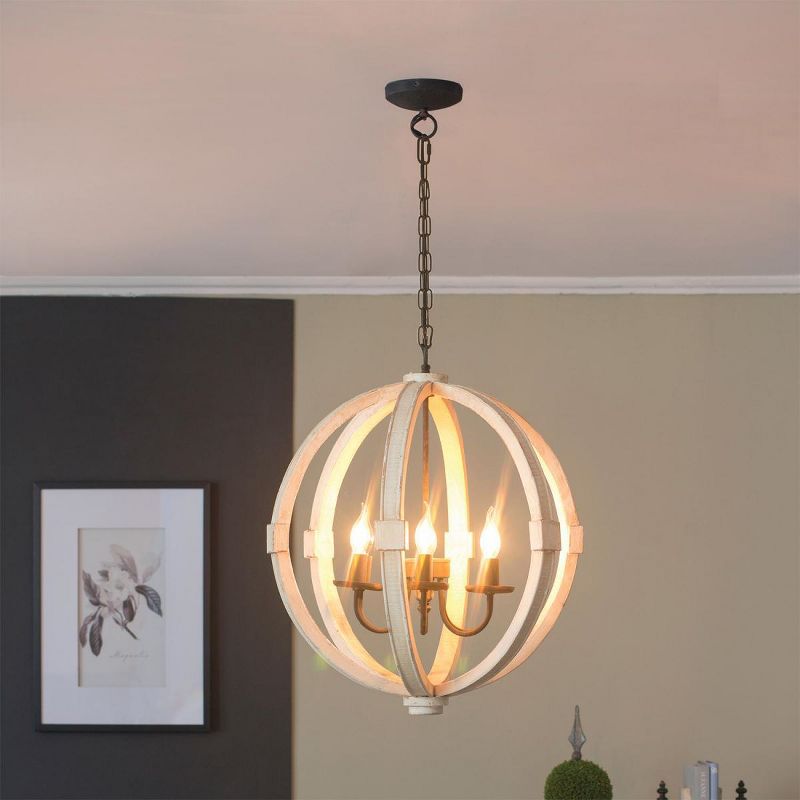 6 - Light Wood Chandelier, Spherical Hanging Light Fixture with Adjustable Chain for Kitchen Dining Room Foyer Entryway, Bulb Not Included, 3 of 8