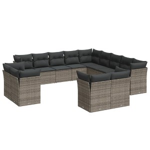 vidaXL Garden Sofa Set Grey PE Rattan Large Adjustable Feet - 1 of 4