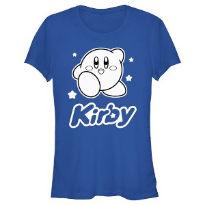 Juniors Womens Nintendo Kirby Black and White Portrait T-Shirt - 1 of 4