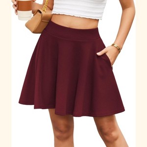 Women's High Waist Flared Mini Skater Skirt - Versatile Casual with Pockets - 1 of 4