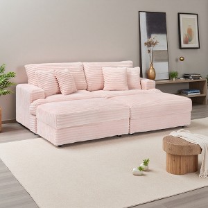 89" Corduroy Sectional Sofa with Storage & 4 Pillows - 1 of 4