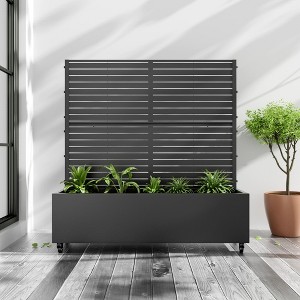 PexFix 47" x 47" Tall Wrought Iron Garden Trellis with Planter Box Black Outdoor Plant Support for Climbing Flowers Vines Patio Yard Decor - 1 of 4
