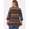 Agnes Orinda Women's Plus Size Comfy Knit 3/4 Sleeve V Neck Stripe Boho Casual Blouse - 4 of 4