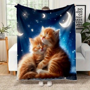 Lomsoe Cute Christmas Orange Cats Print Flannel Blanket - All Seasons Soft and Warm Throw Blanket for Bed, Napping, Camping, Travel, Office - 1 of 4