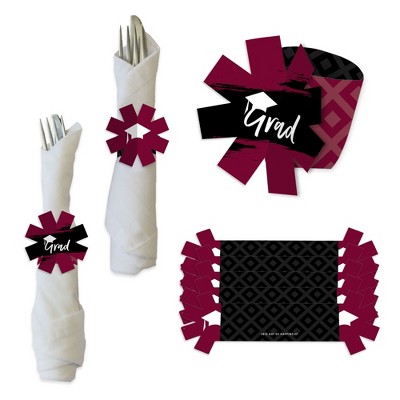 Big Dot of Happiness Maroon Grad - Best is Yet to Come - Burgundy Graduation Party Paper Napkin Holder - Napkin Rings - Set of 24