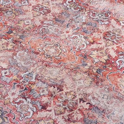 Vintage Red Polyester Flat-Woven Machine Washable Area Rug