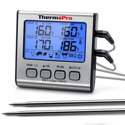 Thermopro Tp17w Digital Meat Thermometer With Dual Probes And Timer Mode  Grill Smoker Thermometer With Large Lcd Display : Target