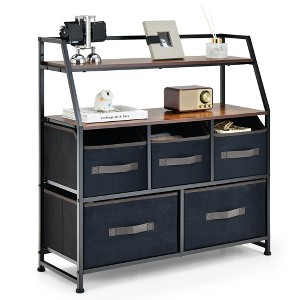 Costway 5-Drawer Storage Dresser Organizer Unit with  Fabric Bin for Living Room Bedroom - 1 of 4