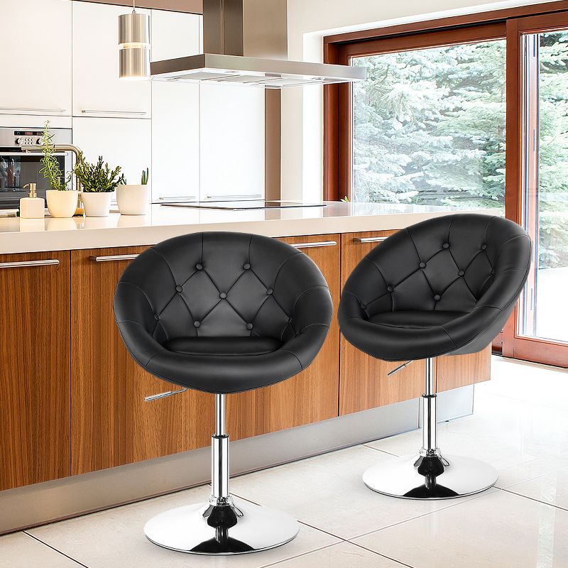 Tangkula Set of 2 Modern Swivel Bar Stools Height Adjustable Round Tufted Back Accent Chair Black/White, 3 of 10