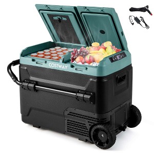 Costway Dual Zone 12V Car Refrigerator 53QT Portable Compressor Fridge Freezer (-4℉~68℉)  for RVs Green/Black - 1 of 4