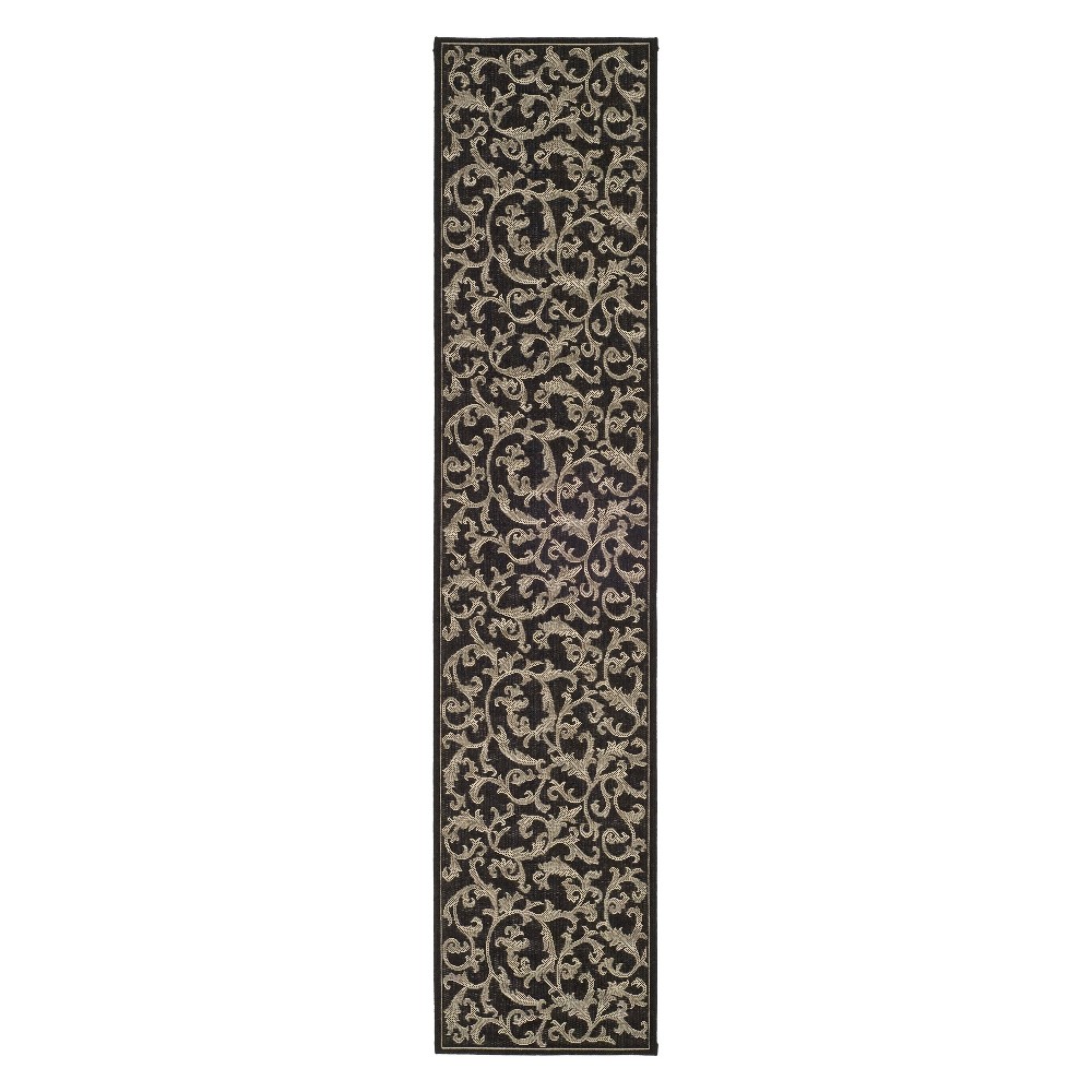 2'3inX12' Runner Jassy Outer Patio Rug Black/Sand - Safavieh