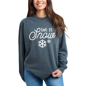 Simply Sage Market Women's Let It Snow Snowflake Long Sleeve Garment Dyed Tee - 1 of 4