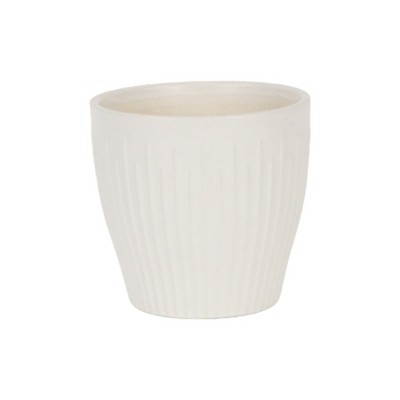 Cheung's Currula Tapered Vertical Bar Pattern Ceramic Pot - Small - White