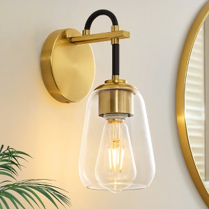 POWLIG Modern 4.7-Inch Black & Gold Wall Sconce, 1-Light with Glass Shade for Hallway, Bathroom, Bedroom - 1 of 4