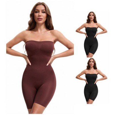 INSPIRE CHIC Women's Tube Shapewear Tummy Control Butt Lifter Strapless Mid Thigh Body Shaper 3 Packs