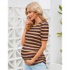 Women's Maternity Shirts Pregnancy Casual Floral Printed Tops Puff Short Sleeve Striped Ruched Side Tunic Top - 4 of 4