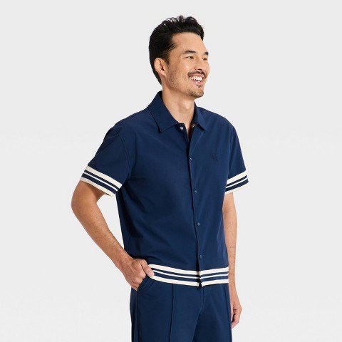 Мужские рубашки Goodfellow & Co Men's Modern Sport Short Sleeve Collared Snap Front Shirt - Goodfellow & Co™ Dark Blue L