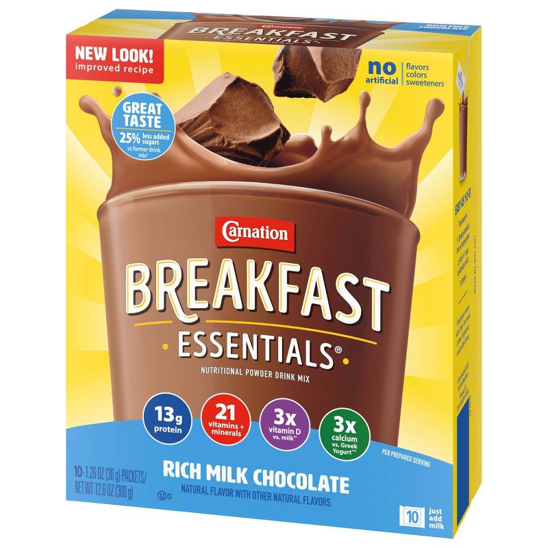 Carnation Breakfast Essentials Powder Drink Mix Packets Rich Milk Chocolate - 12.6floz/10ct, 4 of 11