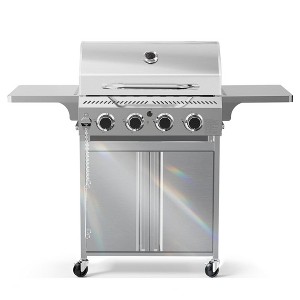 R.W.FLAME 4-Burner Propane Gas Grill, 32,000 BTU Stainless Steel BBQ with Lid, Wheels & Side Shelves for Outdoor Cooking, Patio, Garden & Camping - 1 of 4