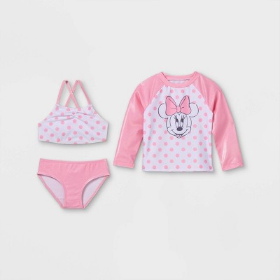 Toddler Girls' Minnie Mouse Long Sleeve Rash Guard Set - Pink 4T