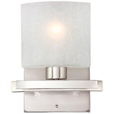 Possini Euro Design Modern Wall Light Sconce Brushed Nickel Hardwired 9 1/2" High Fixture White Linen Glass for Bedroom Living Room