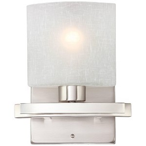 Possini Euro Design Modern Wall Light Sconce Brushed Nickel Hardwired 9 1/2" High Fixture White Linen Glass for Bedroom Living Room - 1 of 4