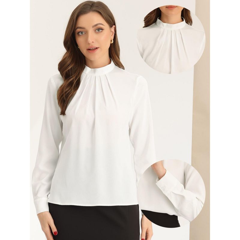 Allegra K Women's Business Casual Stand Collar Chiffon Long Sleeve Blouse, 2 of 6