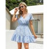 Women's Chiffon Floral Print V Neck Casual Mini Boho Ruffle Swing Dress - 2 of 4